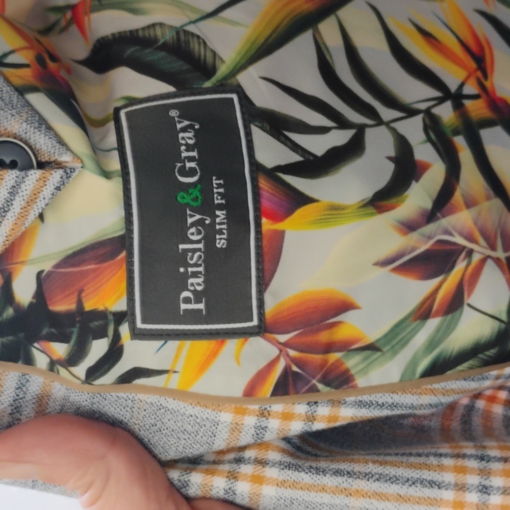 Paisley And Gray Men's Plaid Blazer - Gray and Tan - Picture 2 of 6